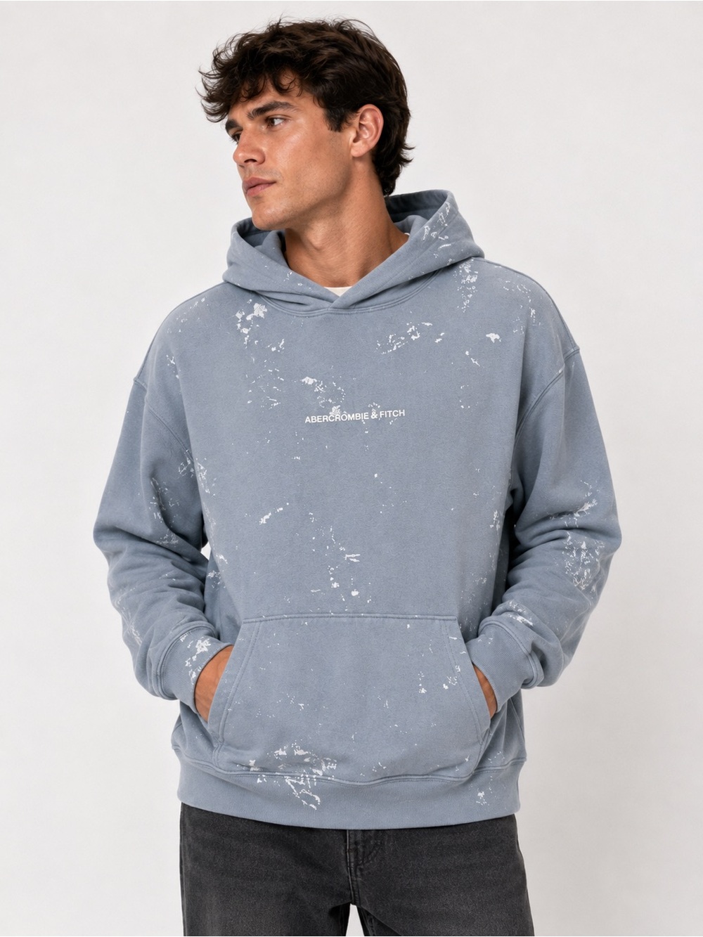 bercrombie & Fitch Men’s Relaxed Paint Splatter Hoodie Gray Pullover Streetwear